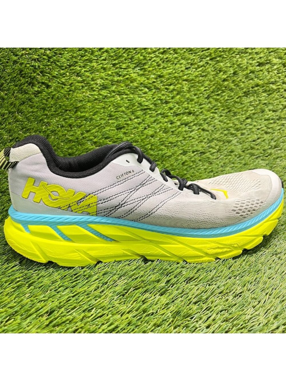 Hoka One One Clifton 6 Mens Size 12 Gray Yellow Athletic Running Shoes Sneakers